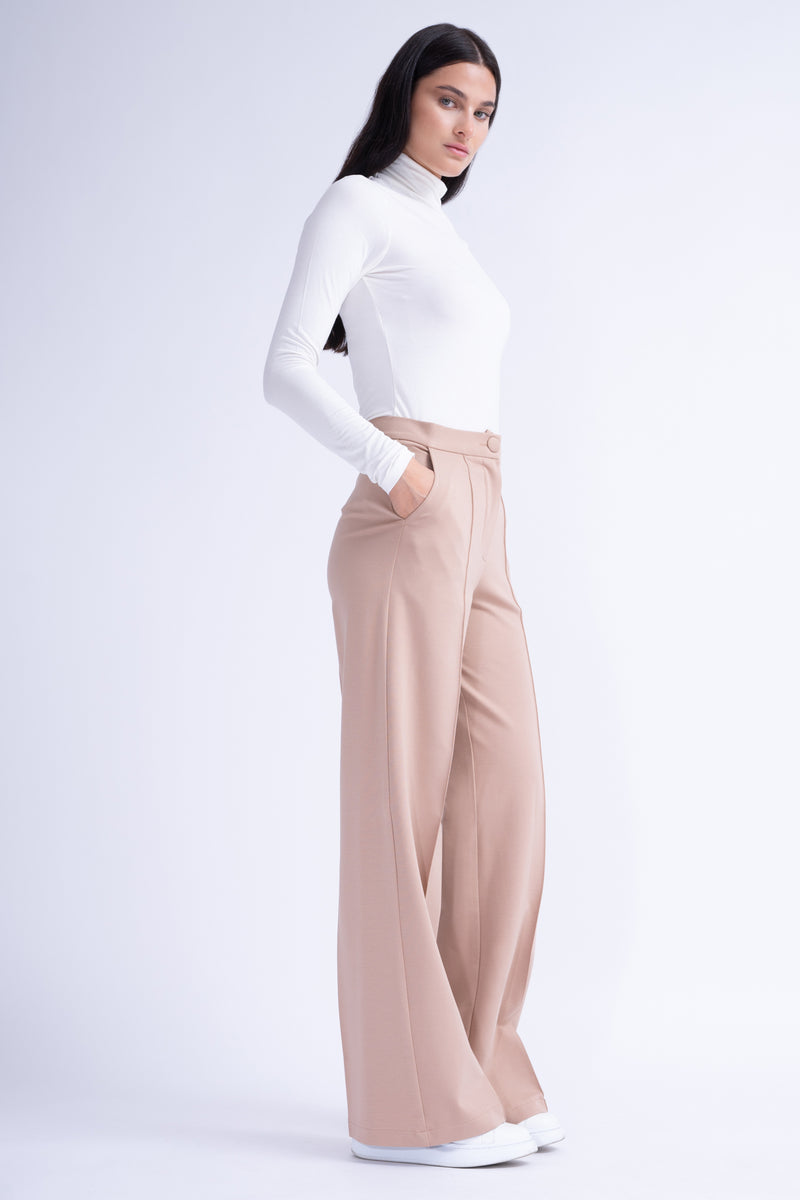 Beige  Matching Set With Oversized Shirt And Wide Leg Trousers
