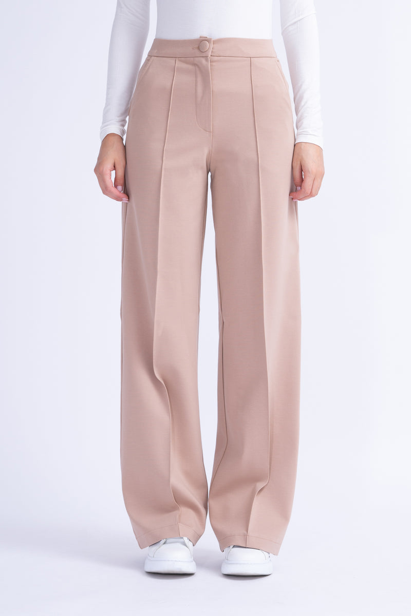 Beige  Matching Set With Oversized Shirt And Wide Leg Trousers