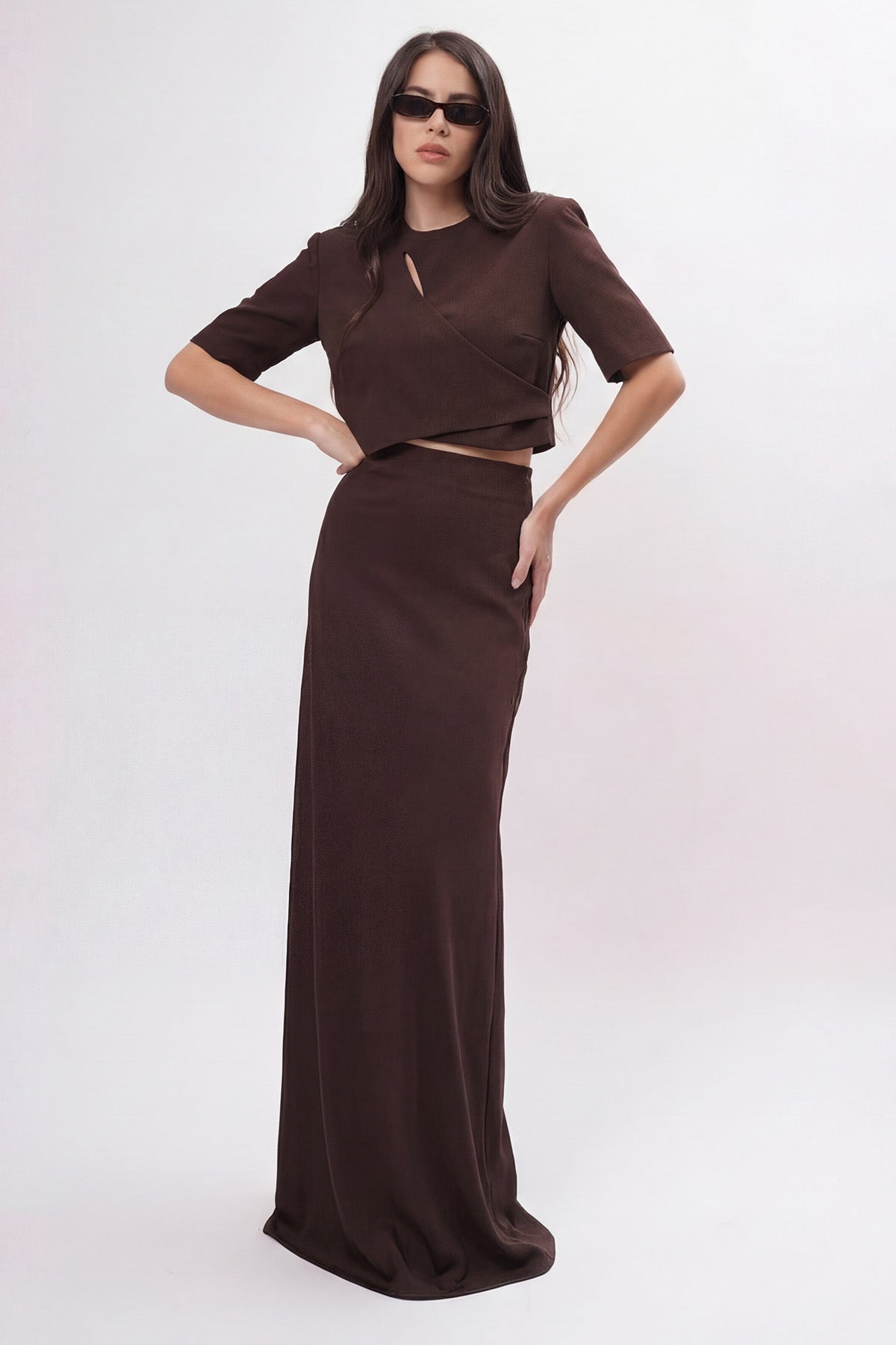 Brown Satin Maxi Skirt