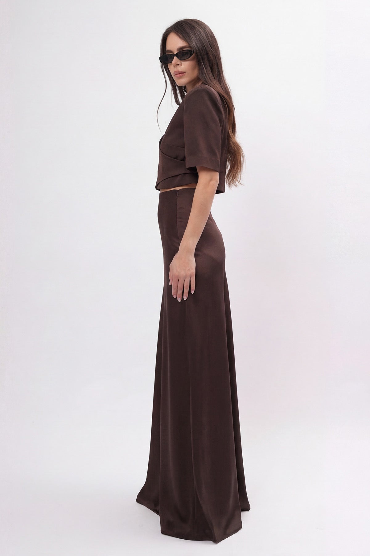 Brown Satin Maxi Skirt