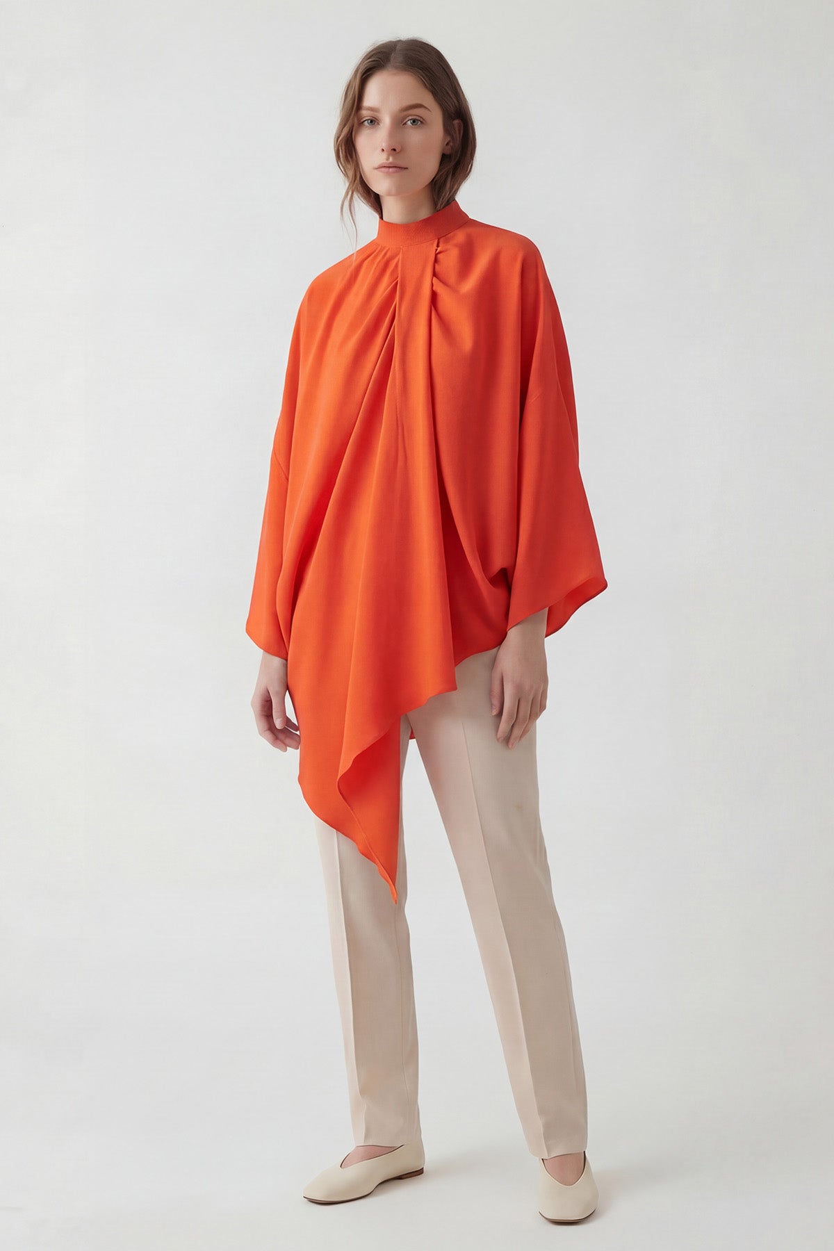 Orange Asymmetric Elegant Blouse