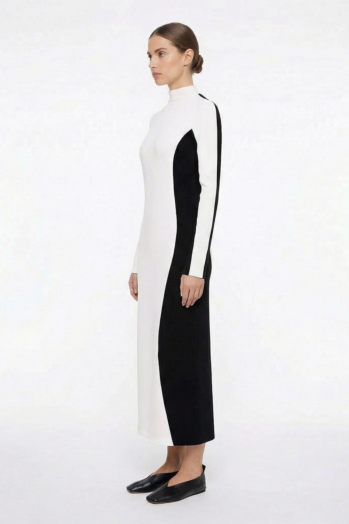 White and Black Bicolor Modal Maxi Dress