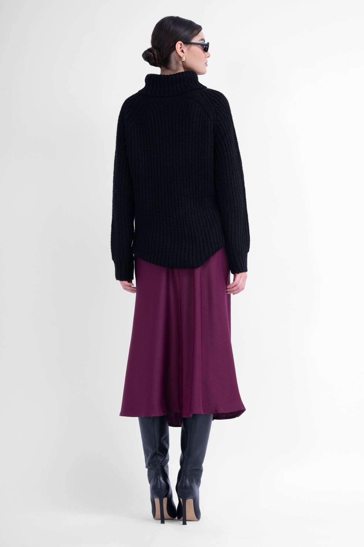 Fusta midi burgundy din satin