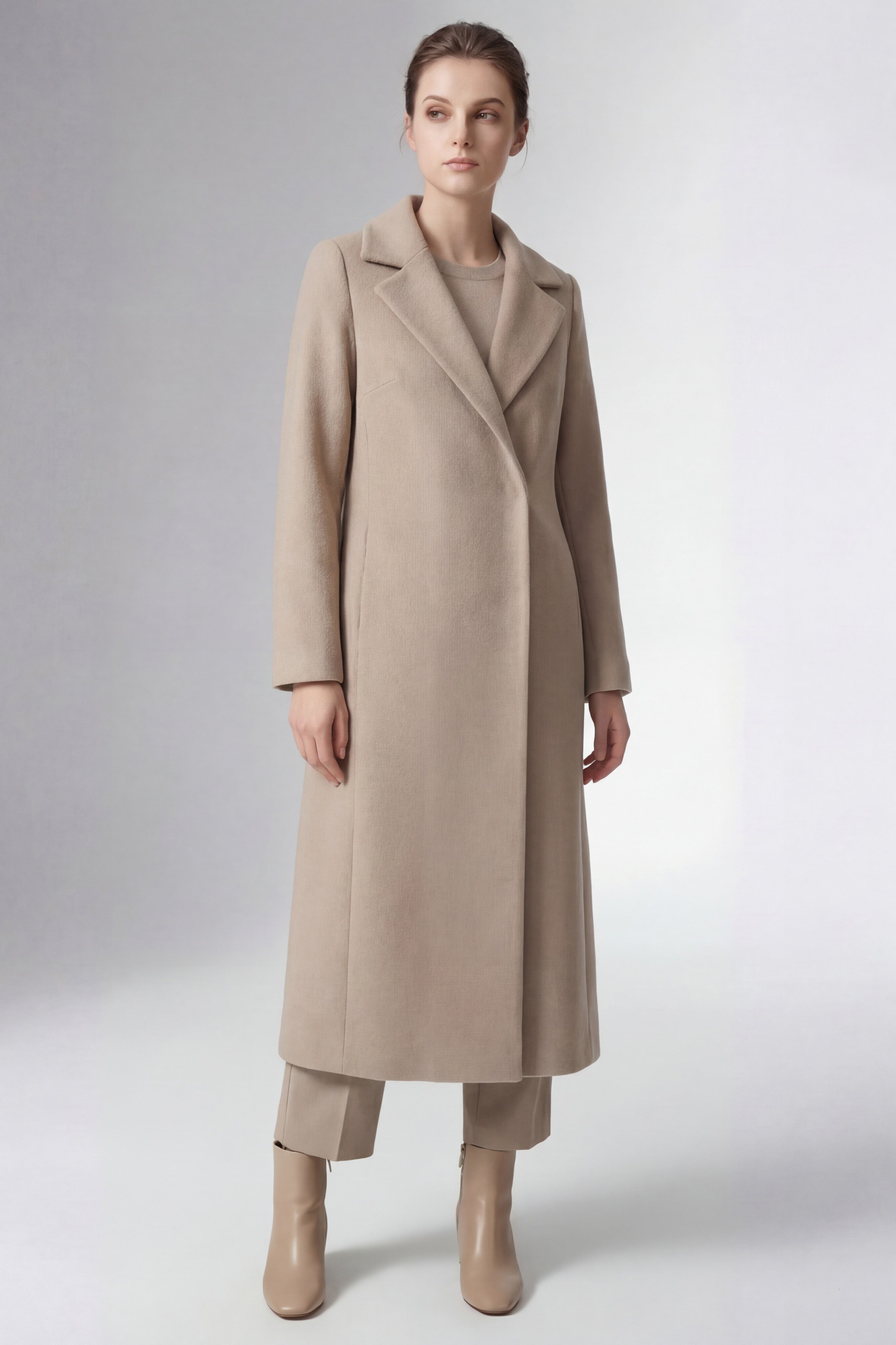 Taupe Maxi Wool Blend Coat