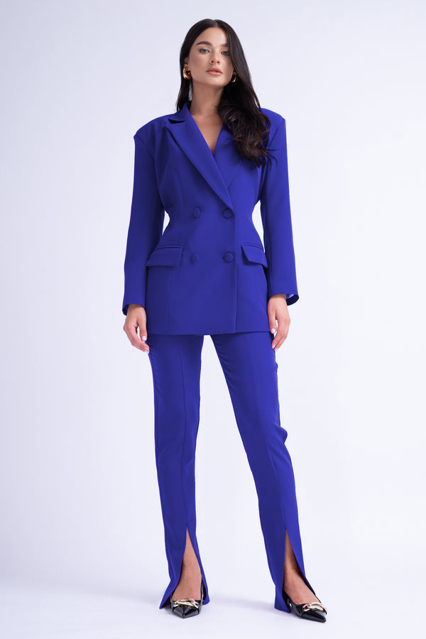 Electric Blue Suit With Tailored Hourglass Blazer And Slim Fit Trousers