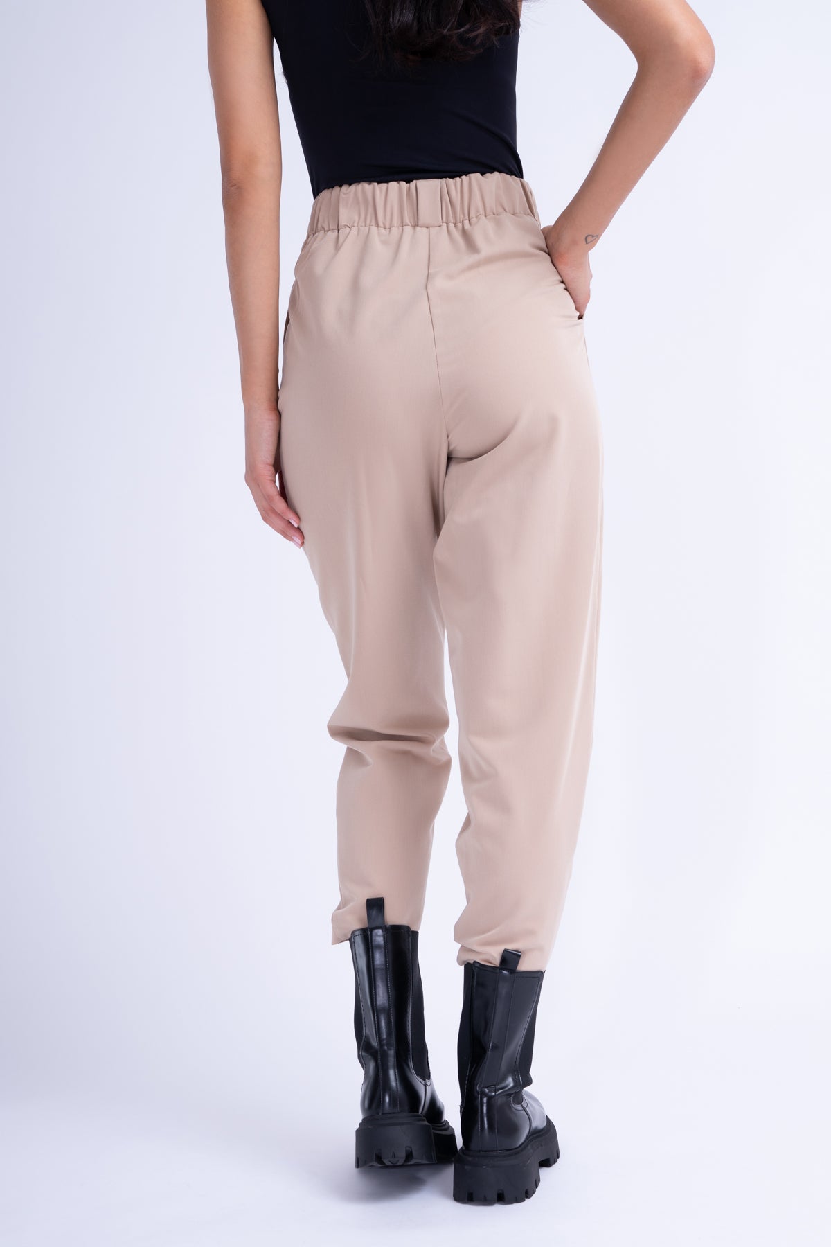 Beige Suit With Oversized Blazer And High-Waist Slim Fit Trousers