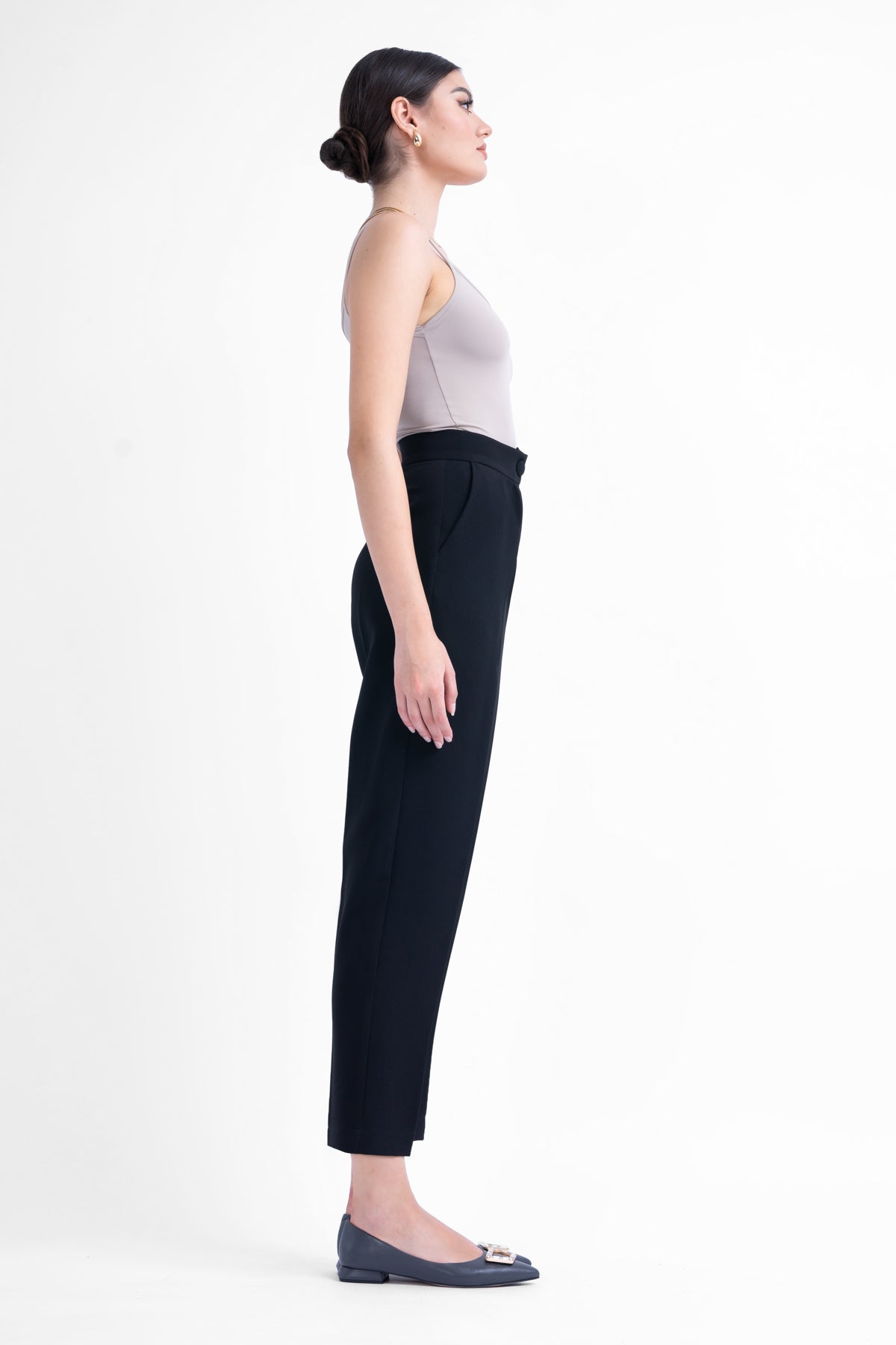 Black suit with regular blazer and cropped trousers