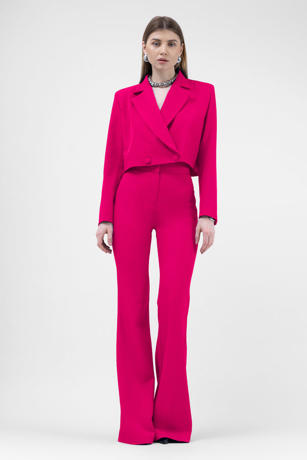 Fuchsia Suit With Cropped Blazer And Flared Trousers