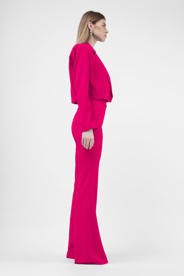 Fuchsia Suit With Cropped Blazer And Flared Trousers