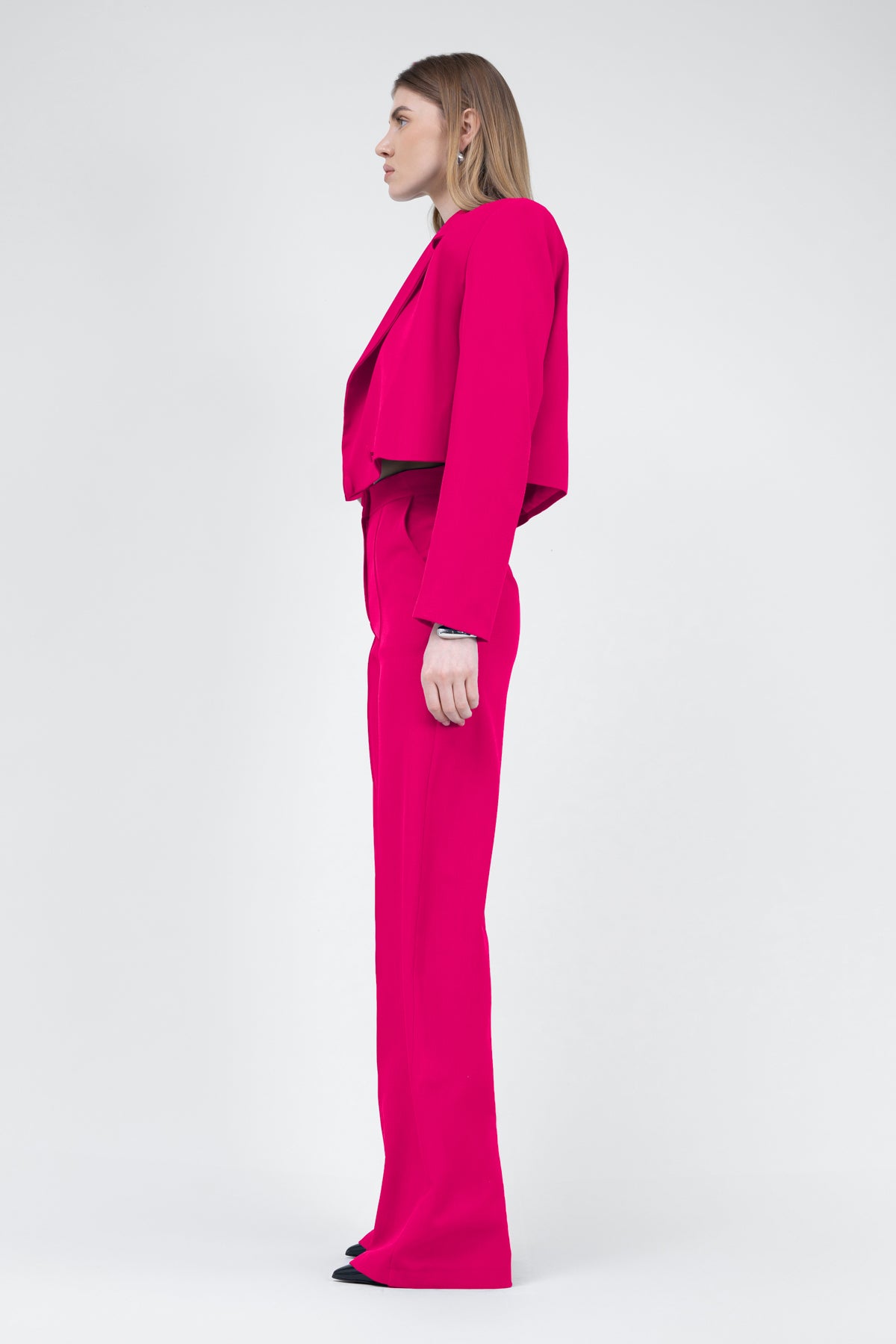 Fuchsia Suit With Cropped Blazer And Stripe Detail Trousers