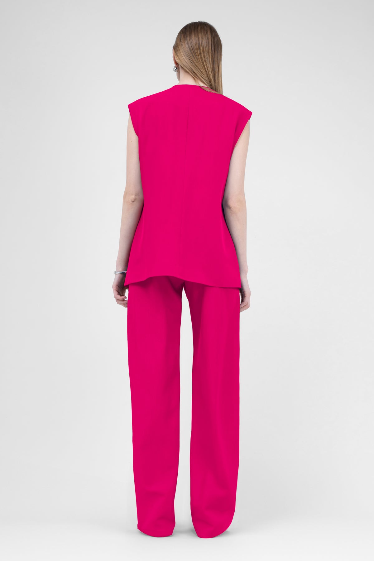 Fuchsia Suit With Oversized Vest And Stripe Detail Trousers