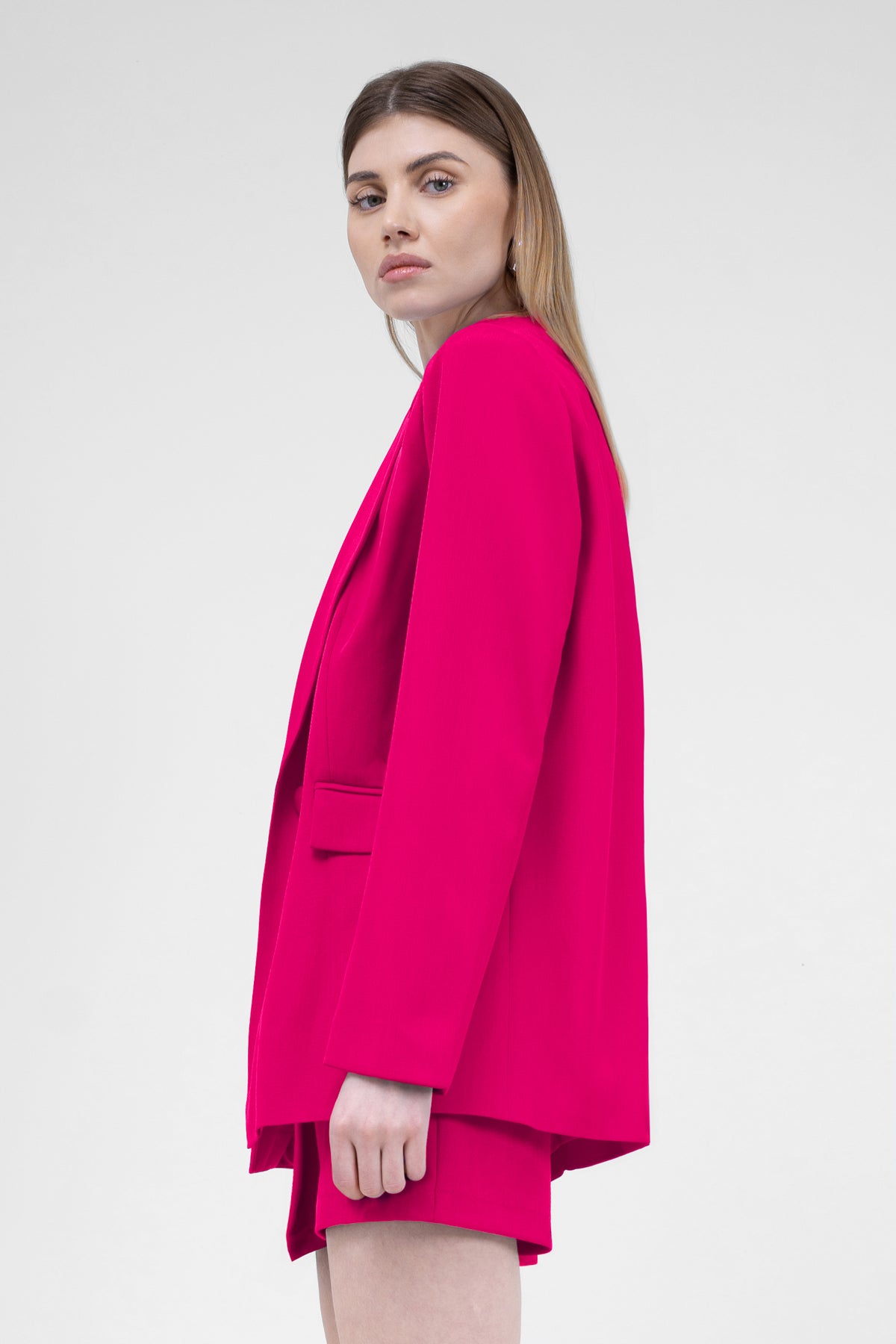 Fuchsia Suit With Regular Blazer With Double Pocket And Skirt