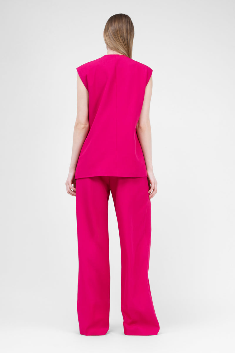 Fuchsia Suit With Oversized Vest And Ultra Wide Leg Trousers