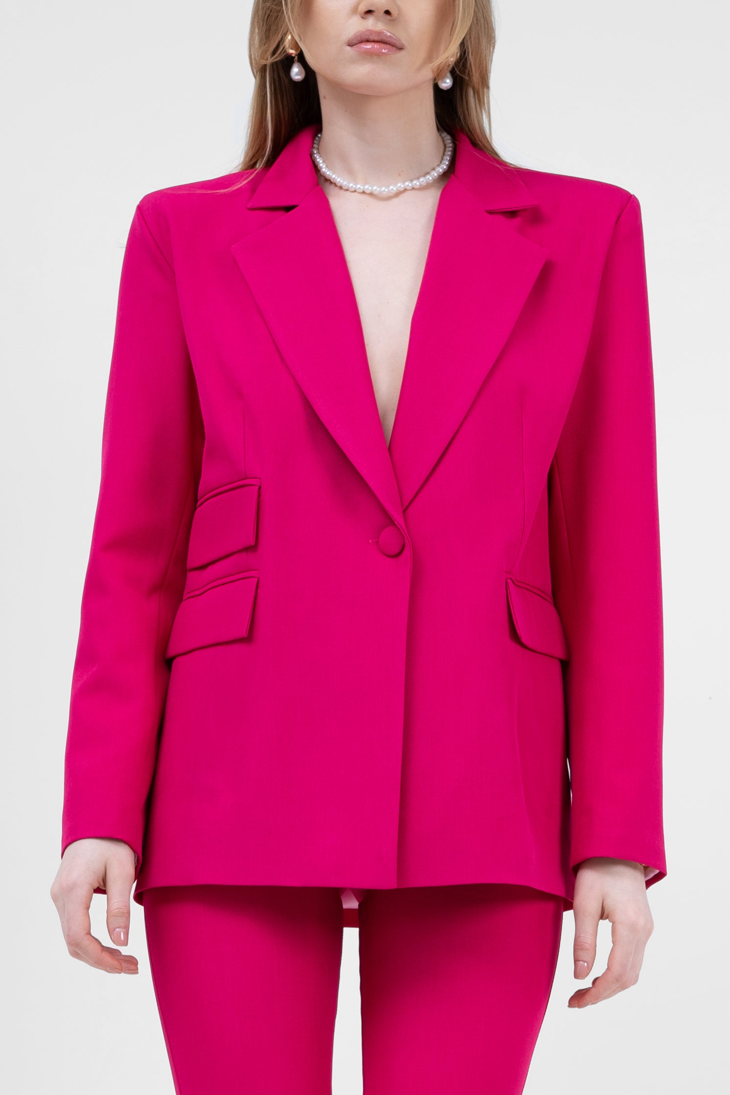 Fuchsia Suit With Regular Blazer With Double Pocket And Flared Trousers