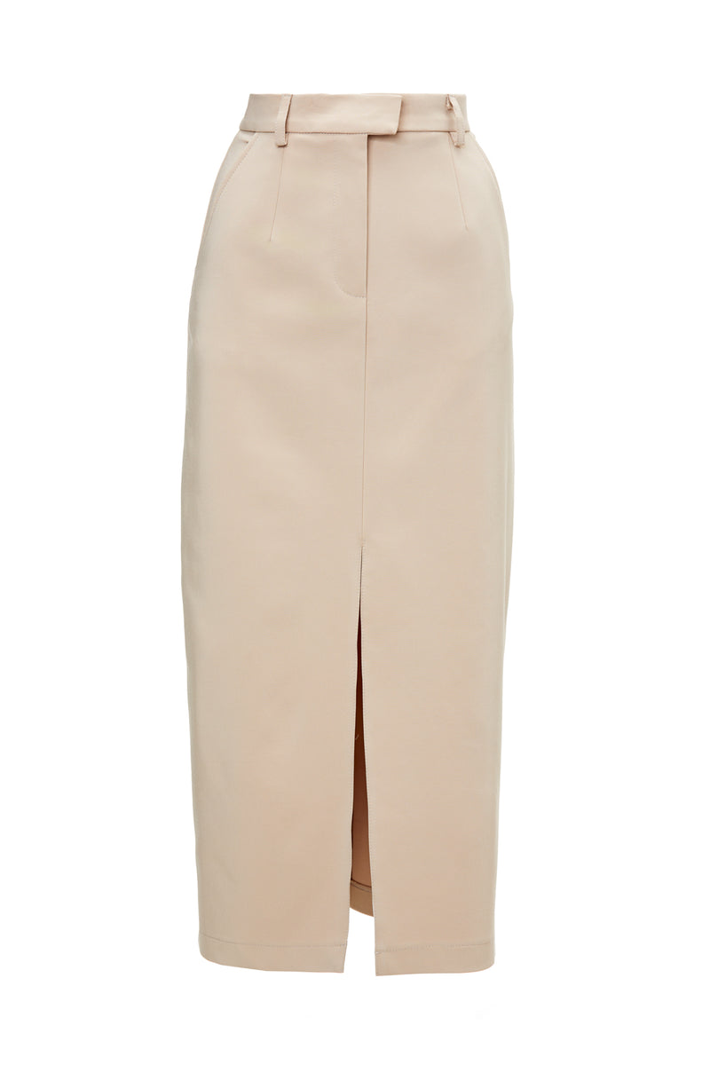 Beige Straight-Cut Skirt With Slit