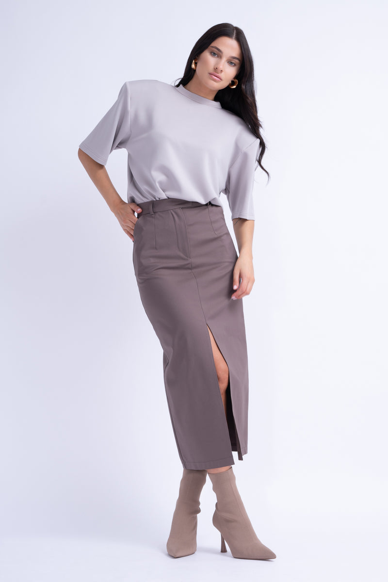 Dark Grey Straight-Cut Skirt With Slit