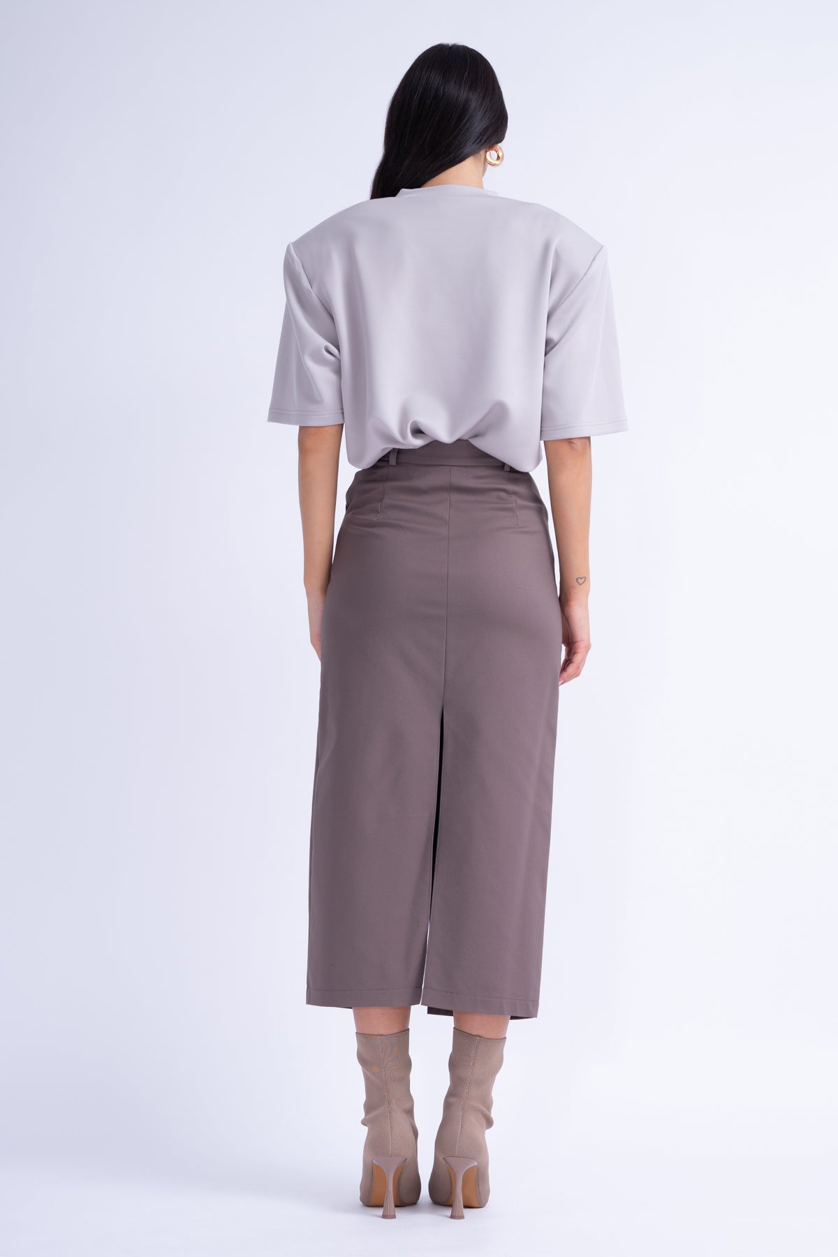 Dark Grey Straight-Cut Skirt With Slit
