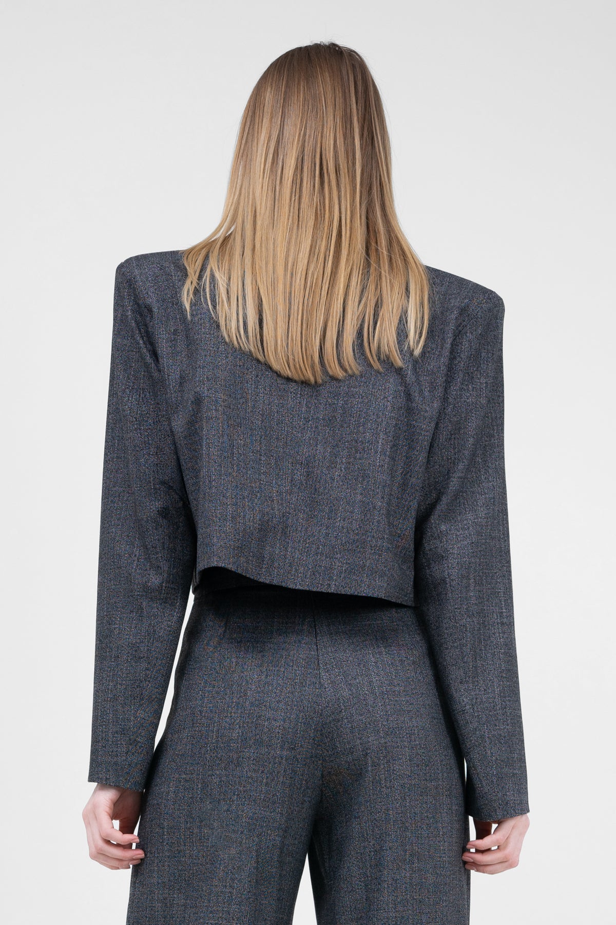 Grey Double Breasted Cropped Blazer