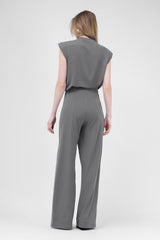 Grey Set With T-shirt And Asymmetrical Wide Leg Trousers