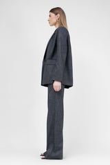 Grey Straight-Cut Trousers With Stripe Detail