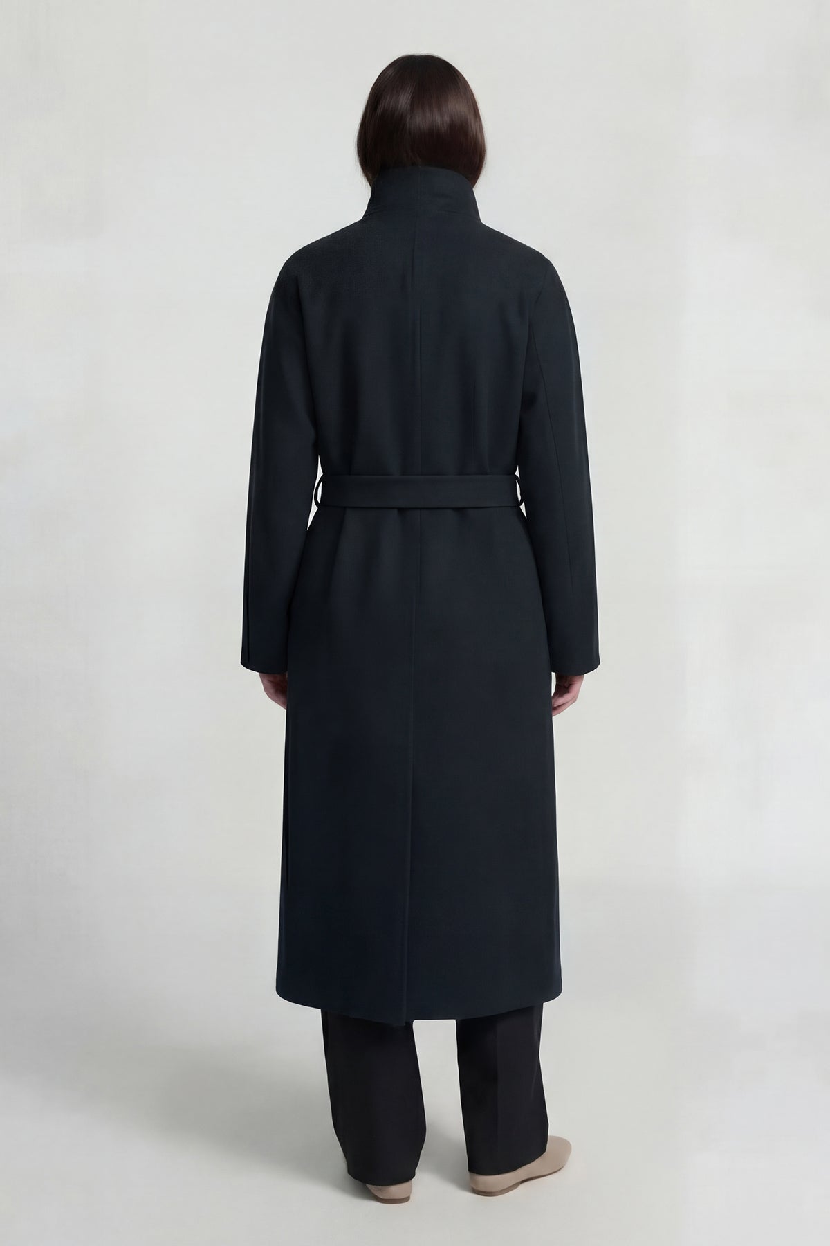 Palton lung verde cu guler înalt