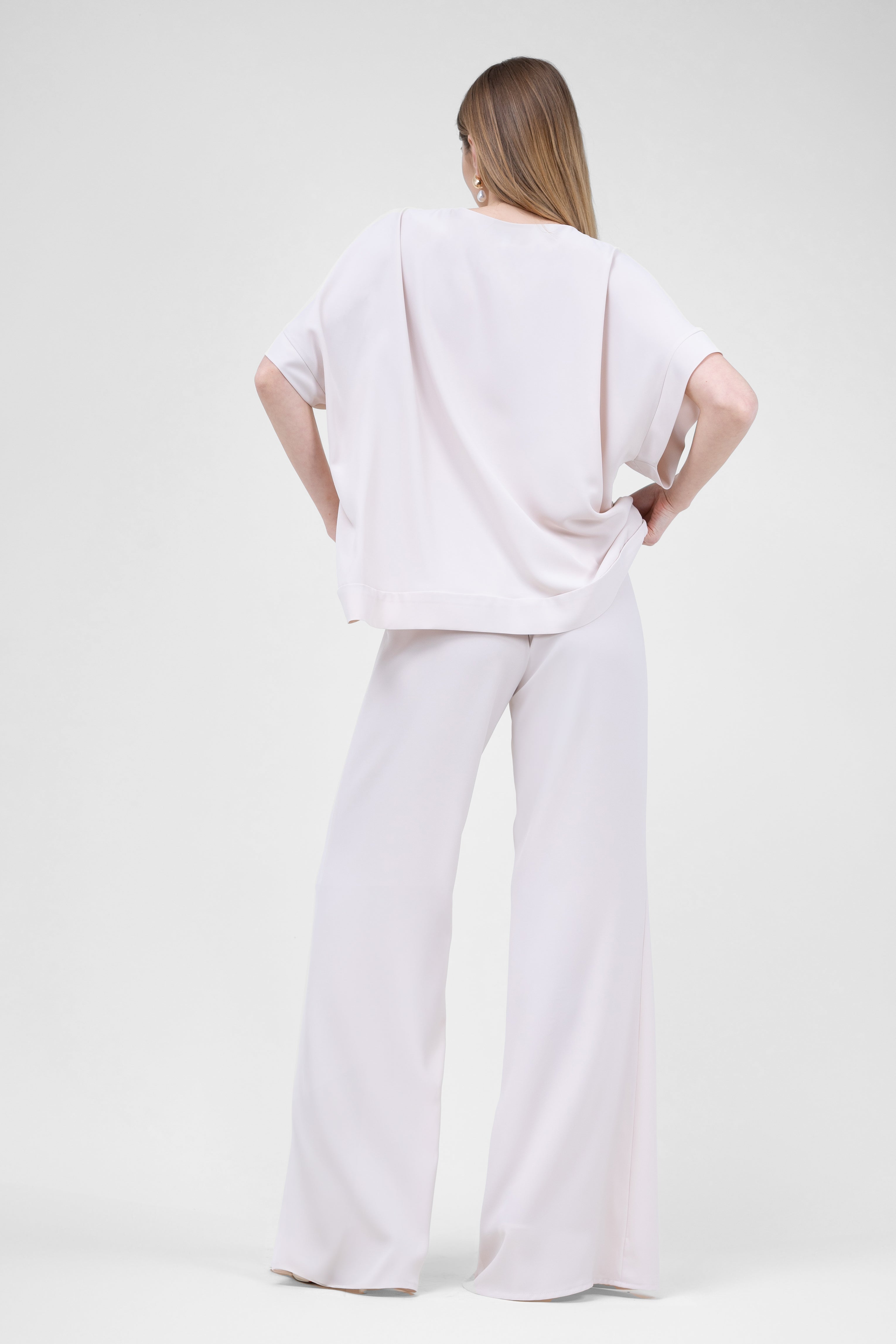 Ivory Set With Blouse And Flared Trousers