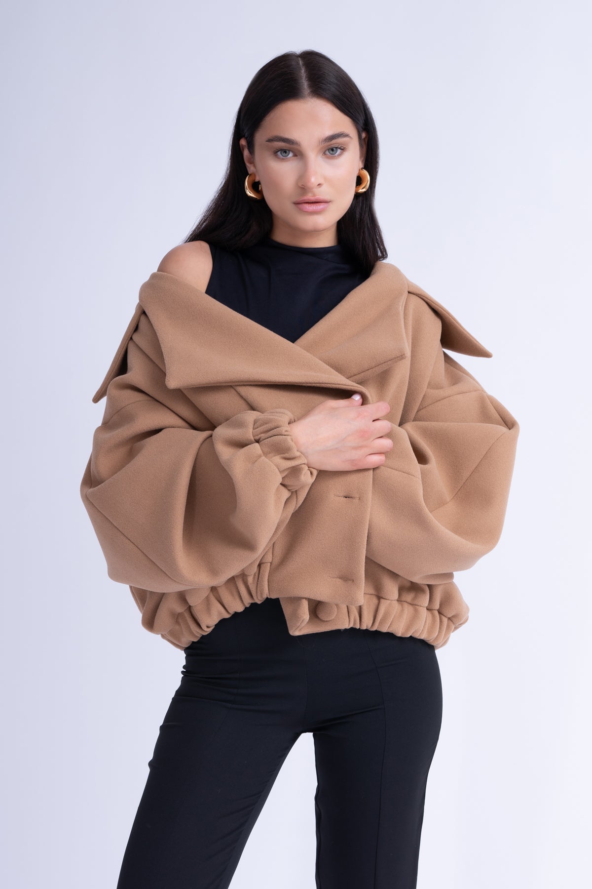 Jacheta Bomber Camel cu Revere