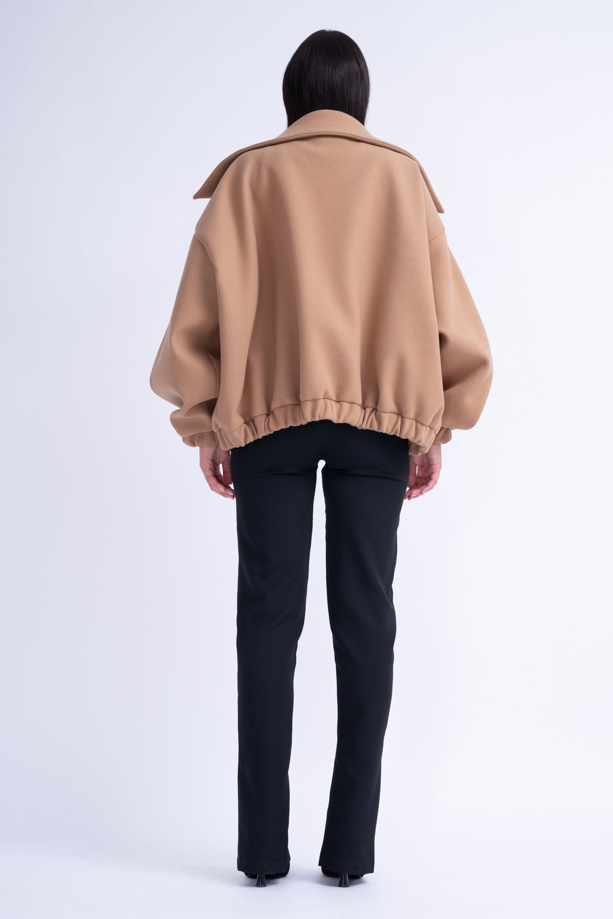 Camel Bomber Jacket With Lapels