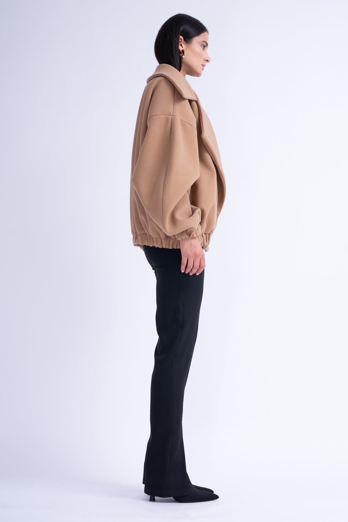 Camel Bomber Jacket With Lapels