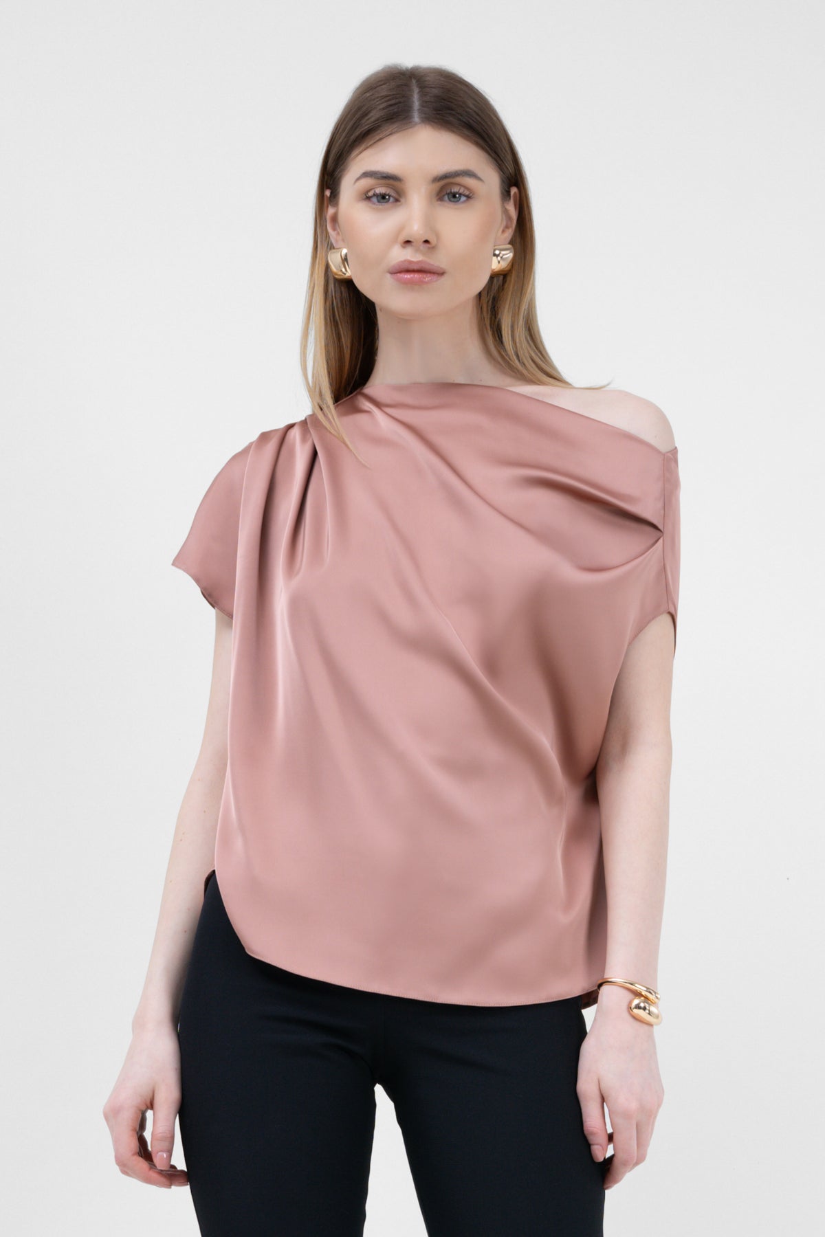 Bronze Asymmetrical Draped Top