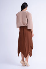 Brown Asymmetrical Pleated Skirt