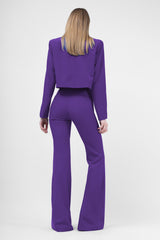 Deep Purple Suit With Cropped Blazer And Flared Trousers