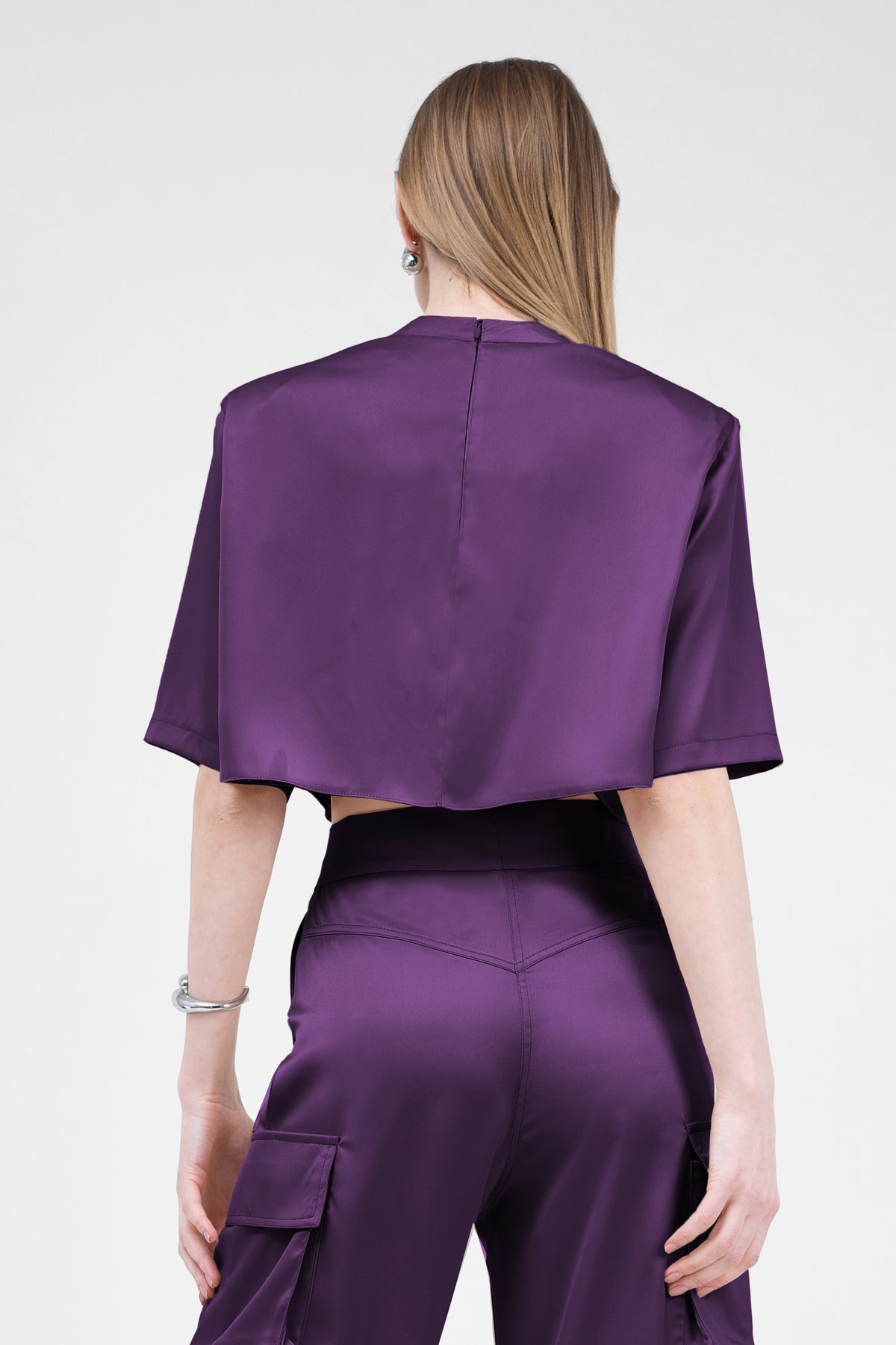 Purple Cropped Satin T-shirt