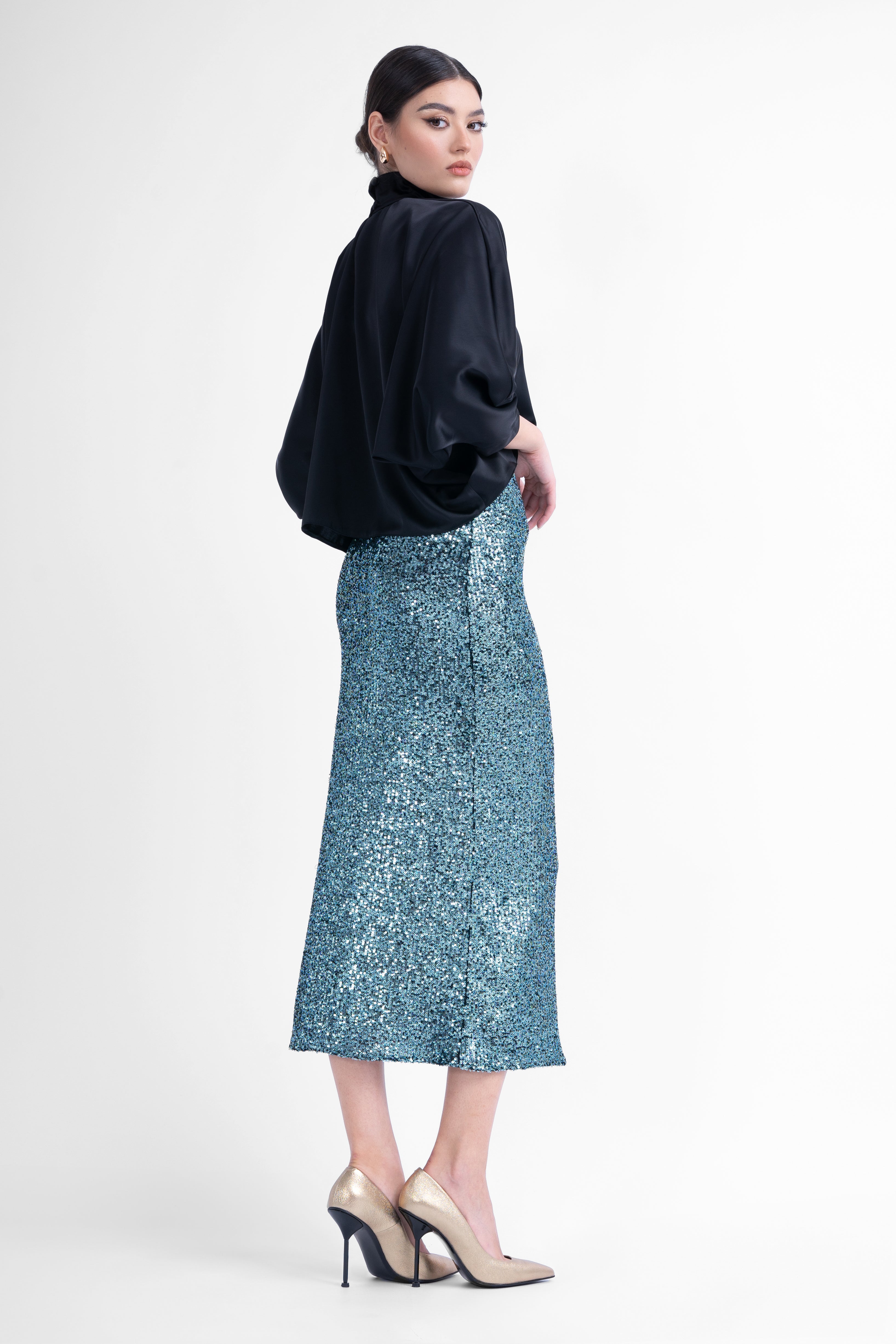 Black asymmetrical blouse with collar and buttons