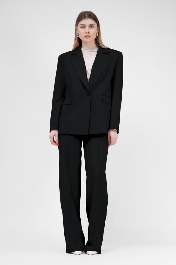 Black Suit With Regular Blazer With Double Pocket And Stripe Detail Trousers