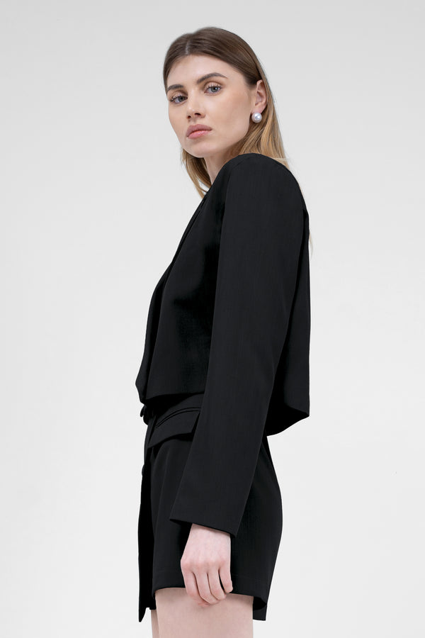 Black Suit With Cropped Blazer And Skort
