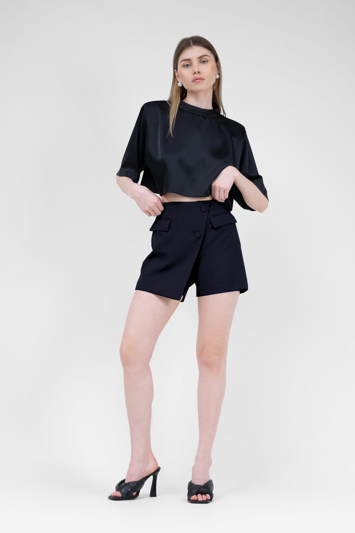 Black Asymmetrical Skort With Pockets