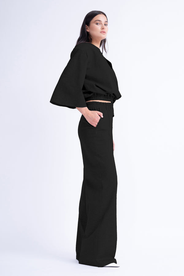 Black Matching Set With Blouse And Wide Leg Trousers