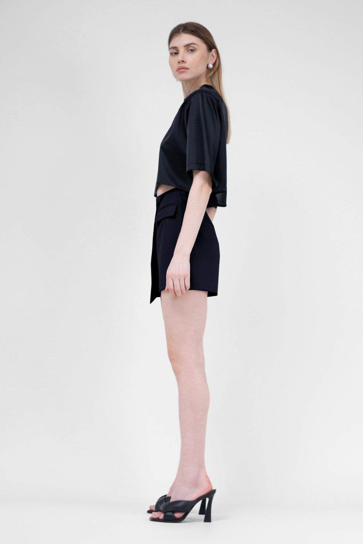 Black Asymmetrical Skort With Pockets