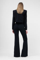 Black Suit With Cropped Blazer And Flared Trousers
