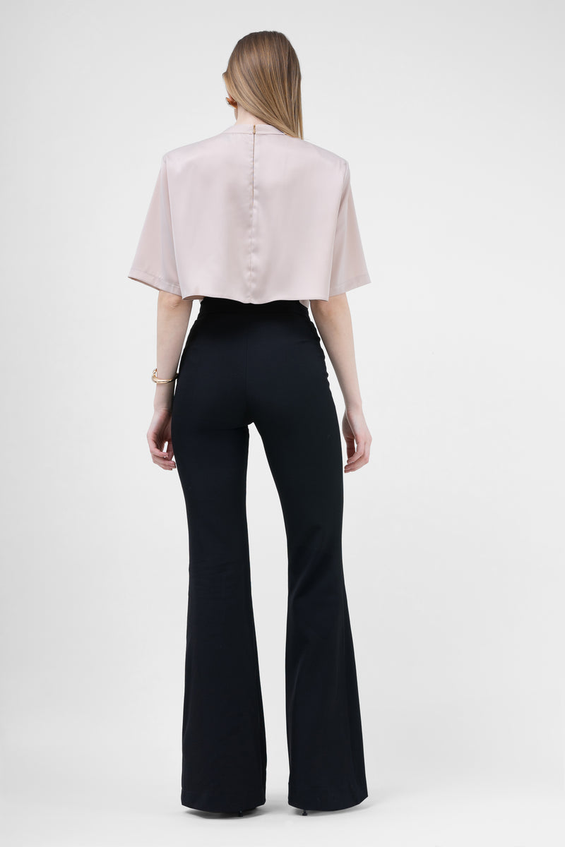 Black High-Waisted Flared Trousers