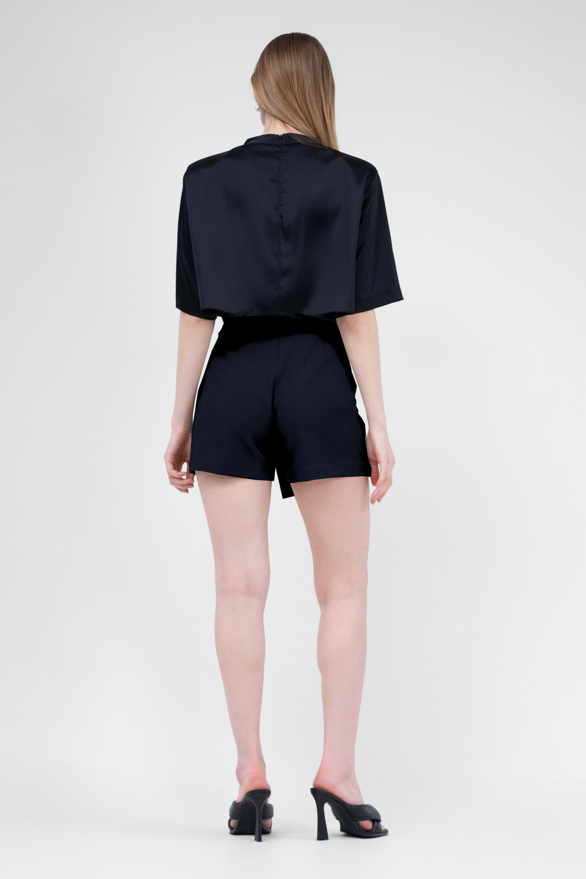 Fusta pantalon neagra asimetrica cu buzunare