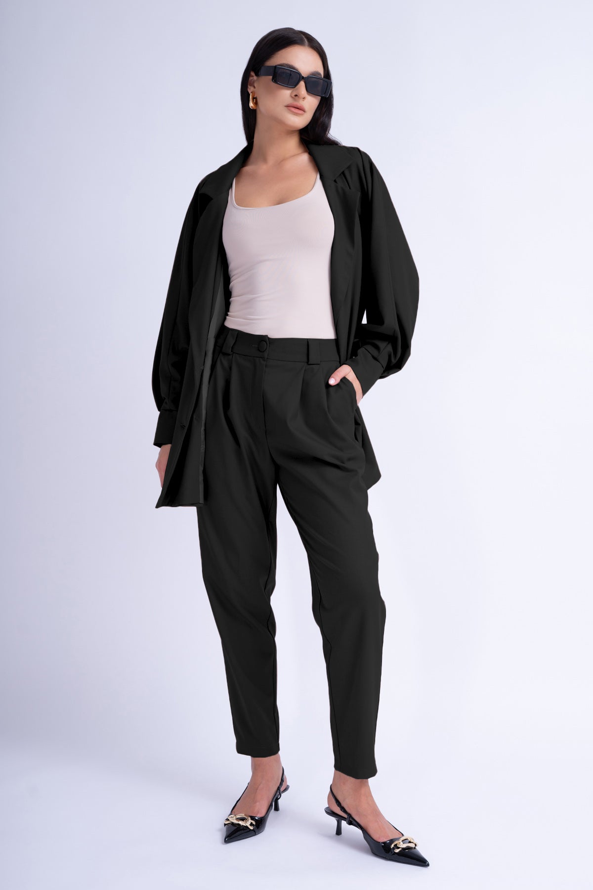 Black Oversized Blazer With Flap Pockets