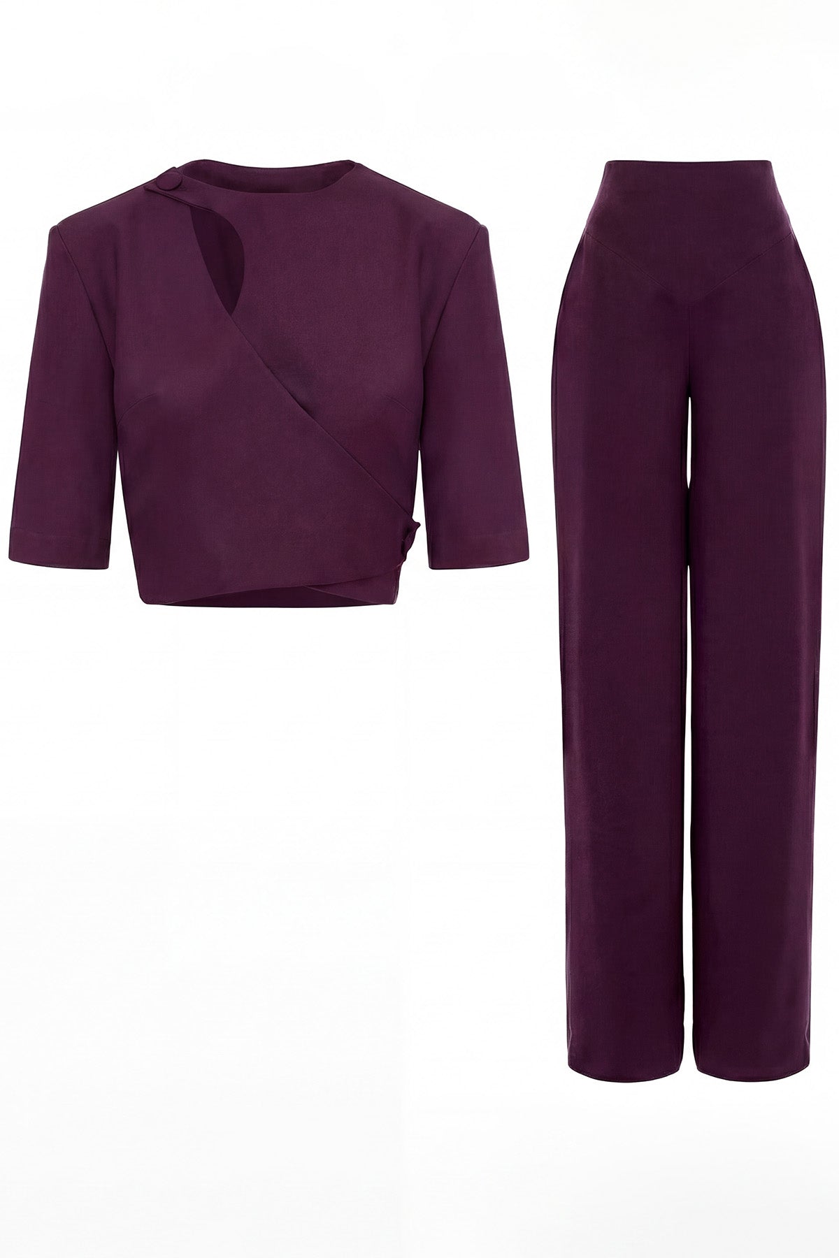 Plum Purple Set With Cut-Out Top And Palazzo Pants