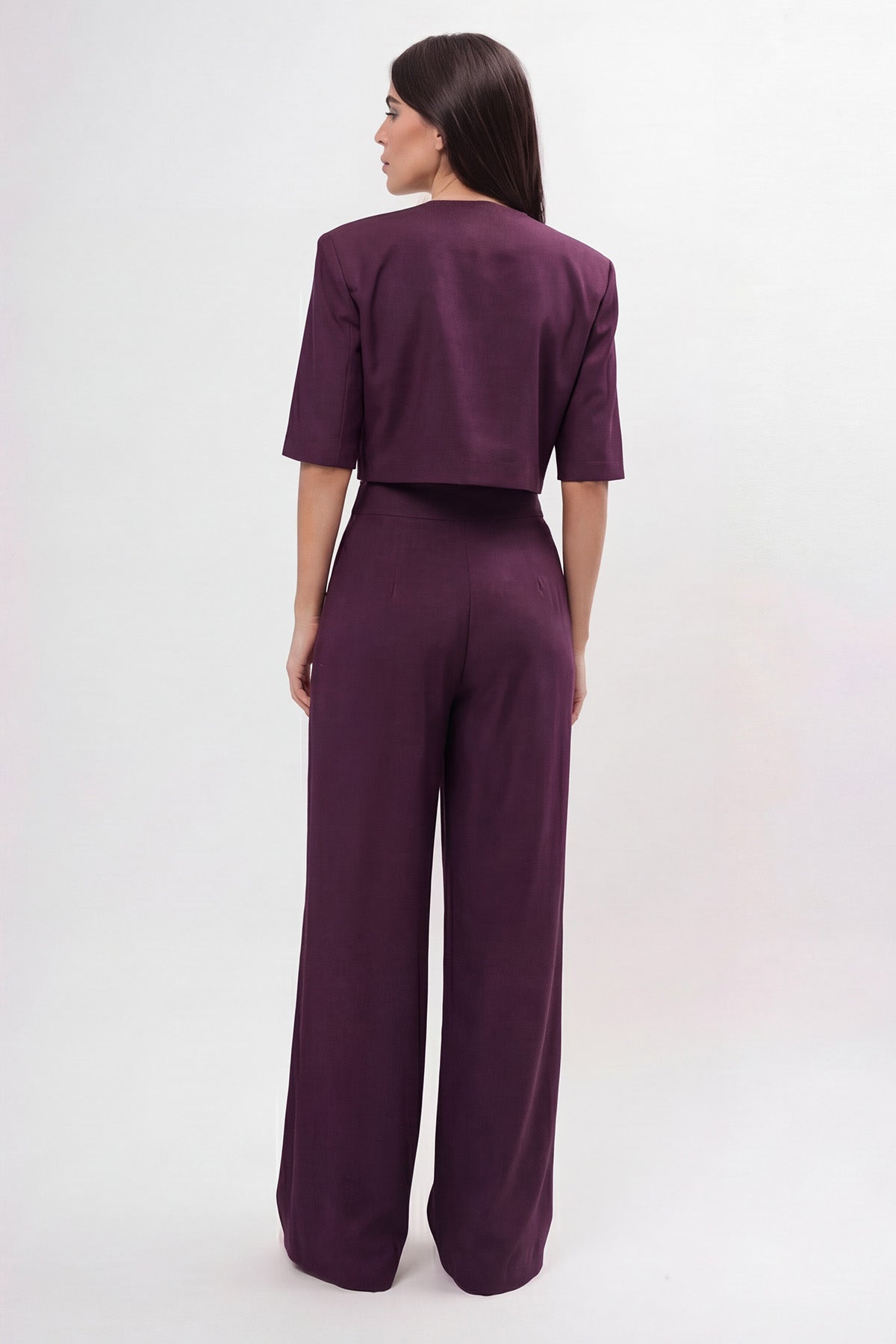 Plum Purple Set With Cut-Out Top And Palazzo Pants