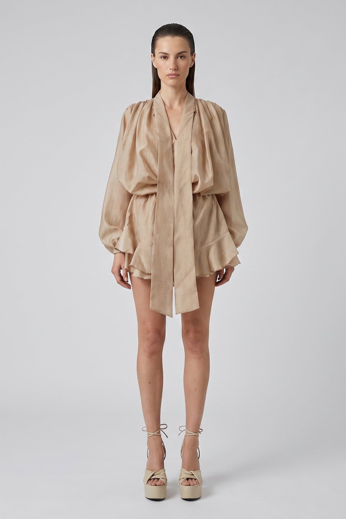 Beige Cotton-Viscose Set with Scarf