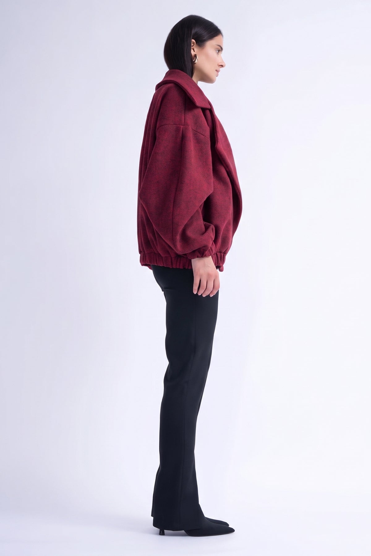 Burgundy Bomber Jacket With Lapels