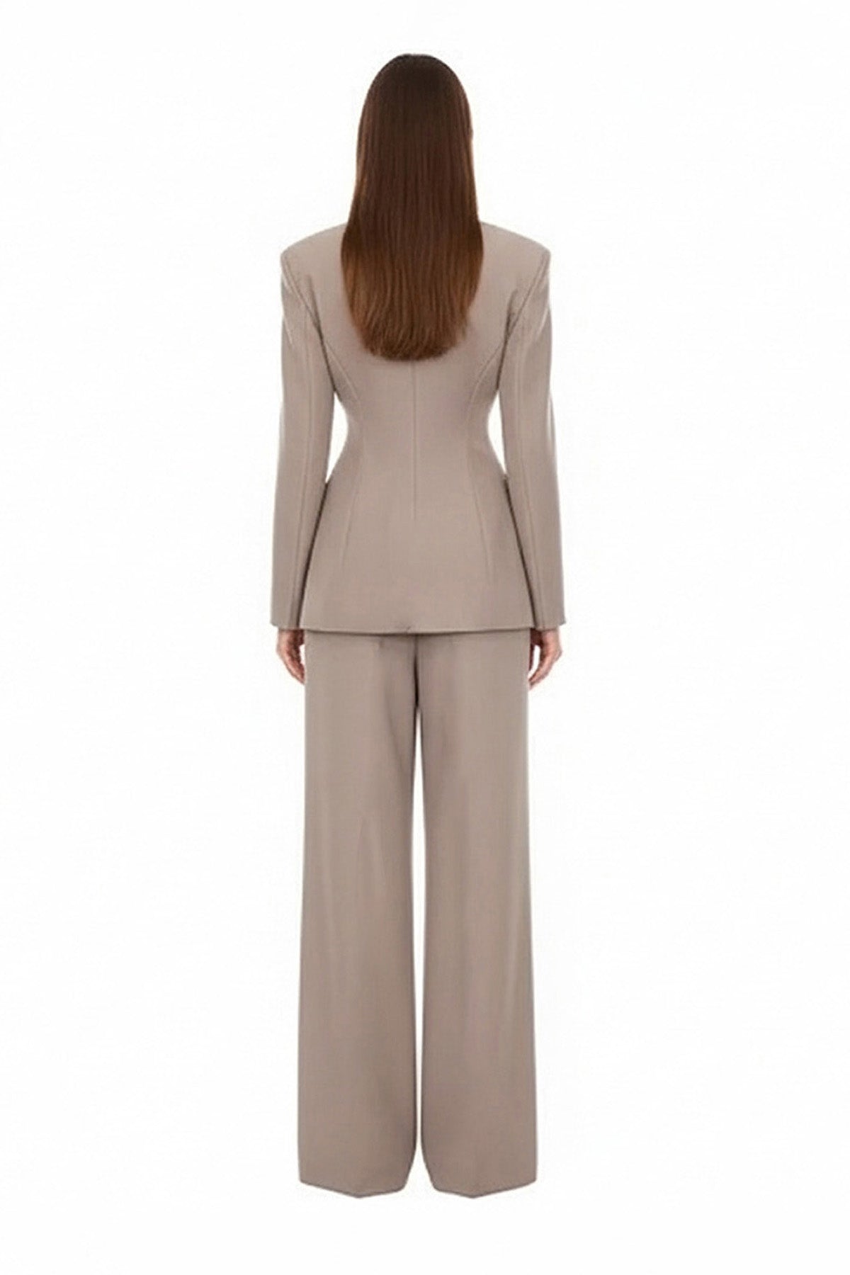 Beige Suit with Balloon Blazer and wide leg Trousers