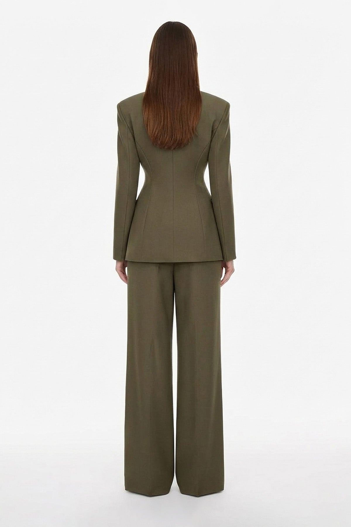 Khaki Suit with Balloon Blazer and wide leg trousers