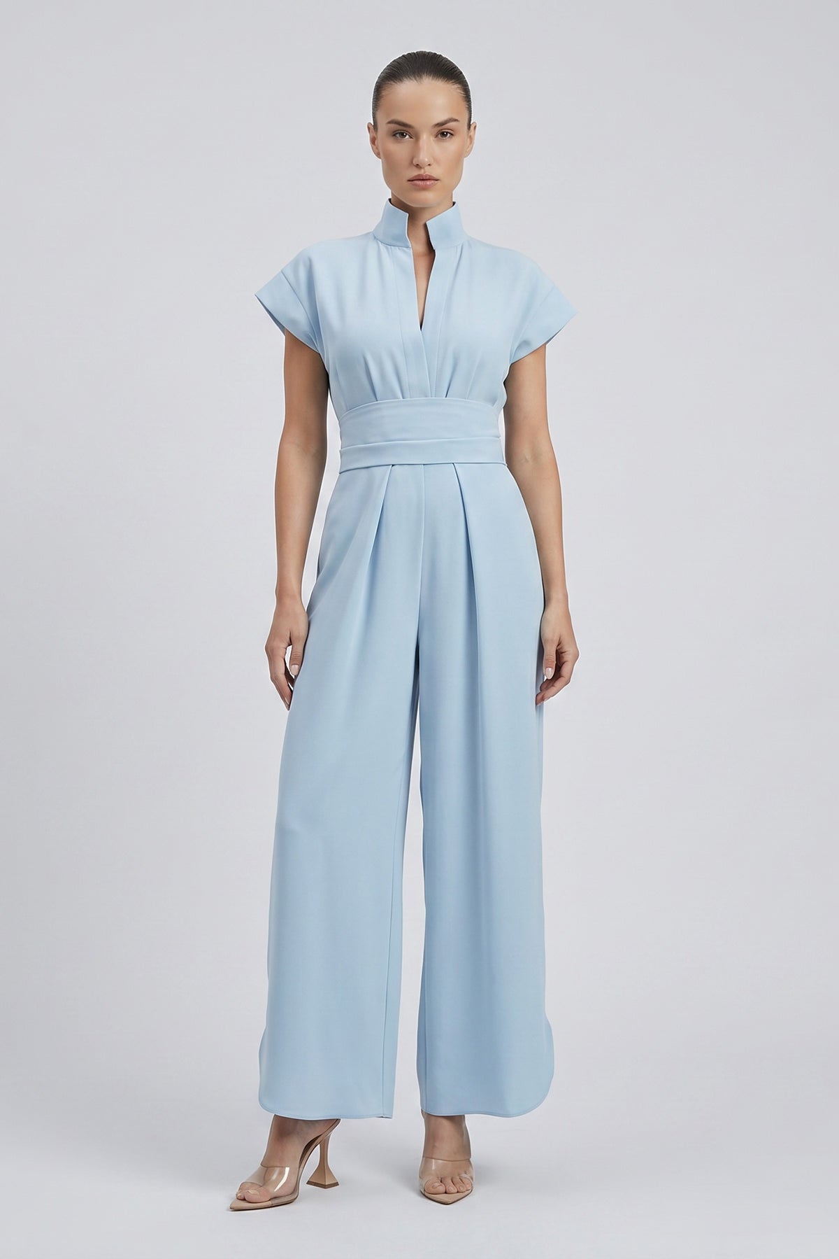 Blue Wide-Leg Jumpsuit with Defined Waist